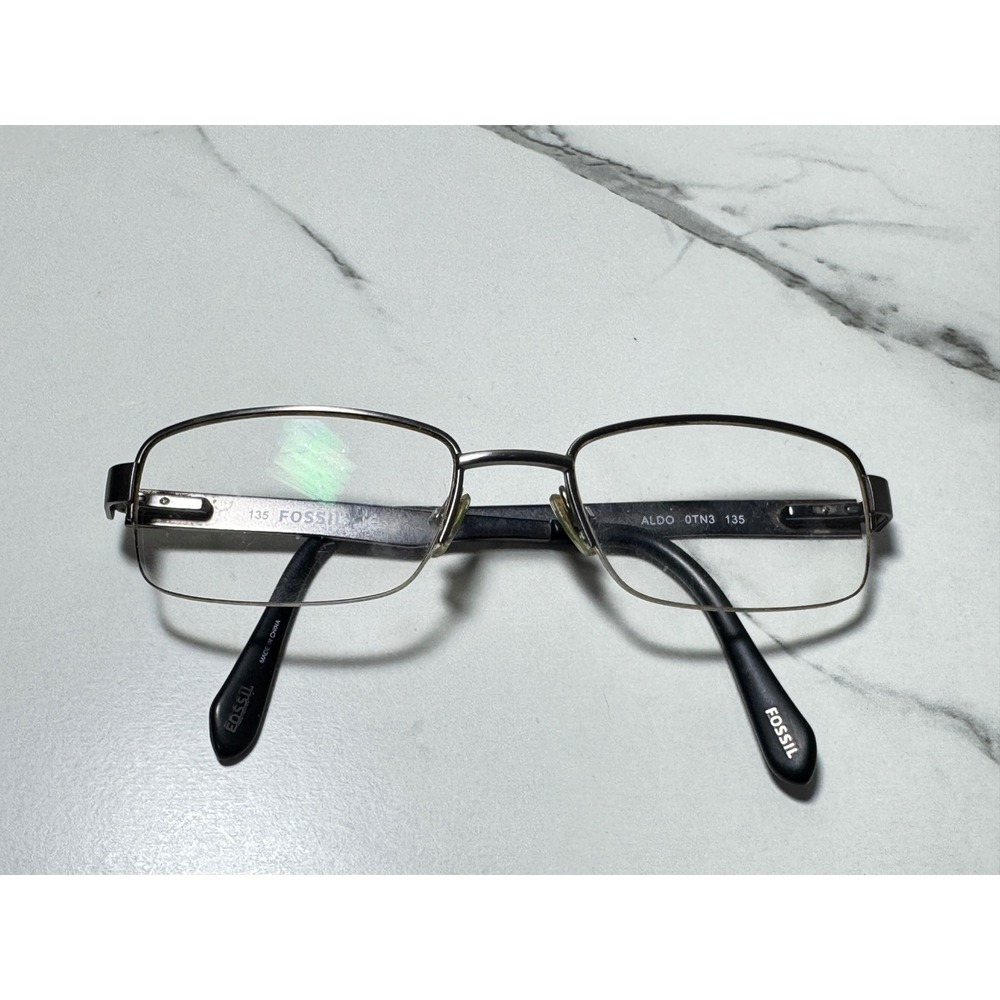 Fossil Aldo 0TN3 Gunmetal Rectangular Semi-Rimless Eyeglass Frames 50-18-135